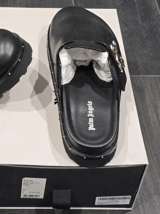 $830- Palm Angels Round Toe Mules \'Black Leather PMIJ005R24LEA0011000- RARE main image 8